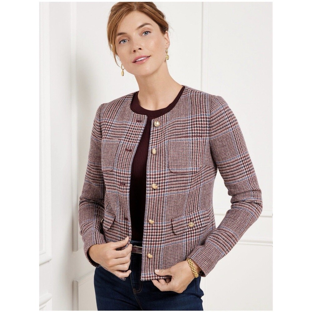 TALBOTS Shetland Crop Jacket Petite Plus Size 20WP Autumn Plaid Classic Preppy